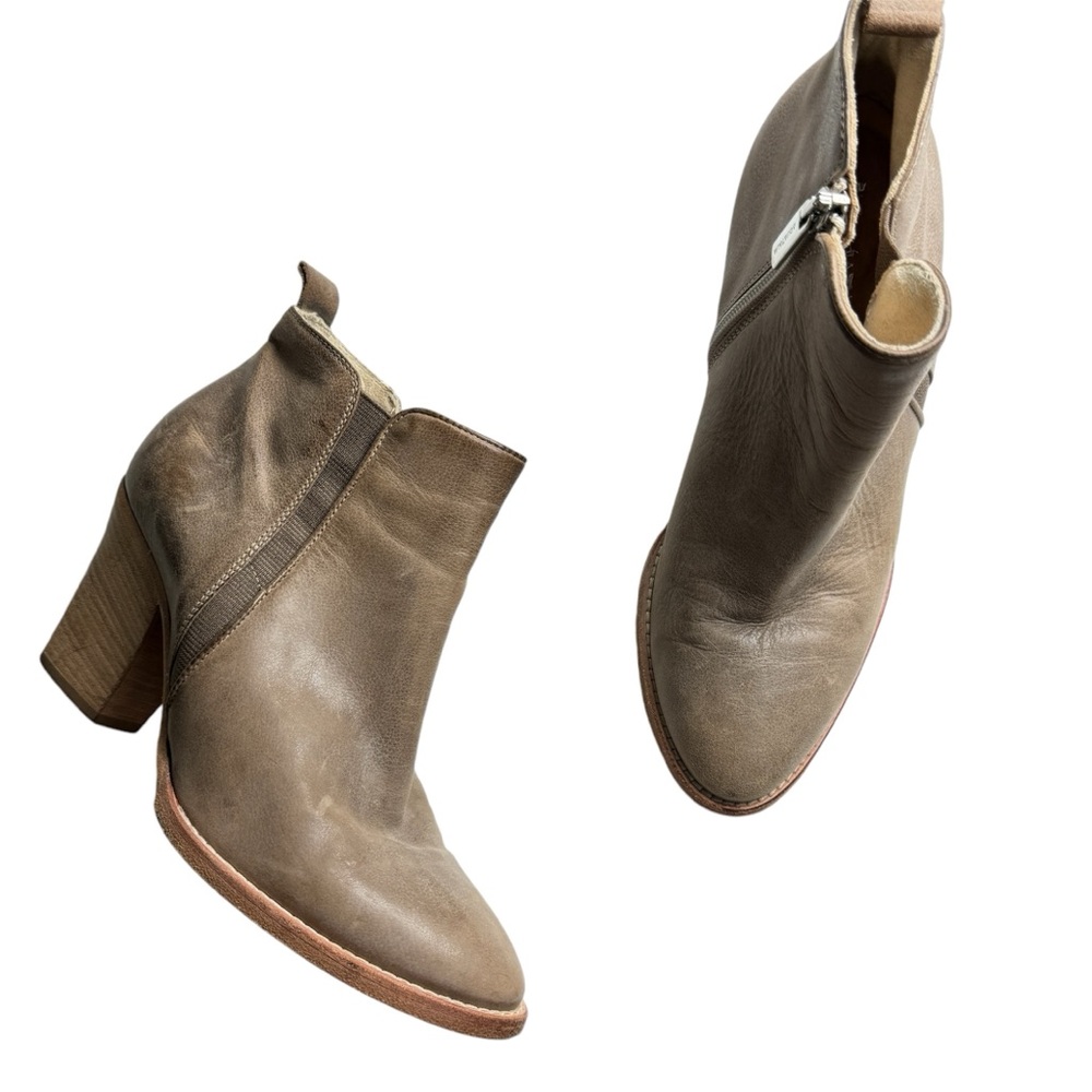 Aquatalia Fiddle Waterpoof Tan Leather Ankle Boot Bootie Stacked Wood Heel 7.5